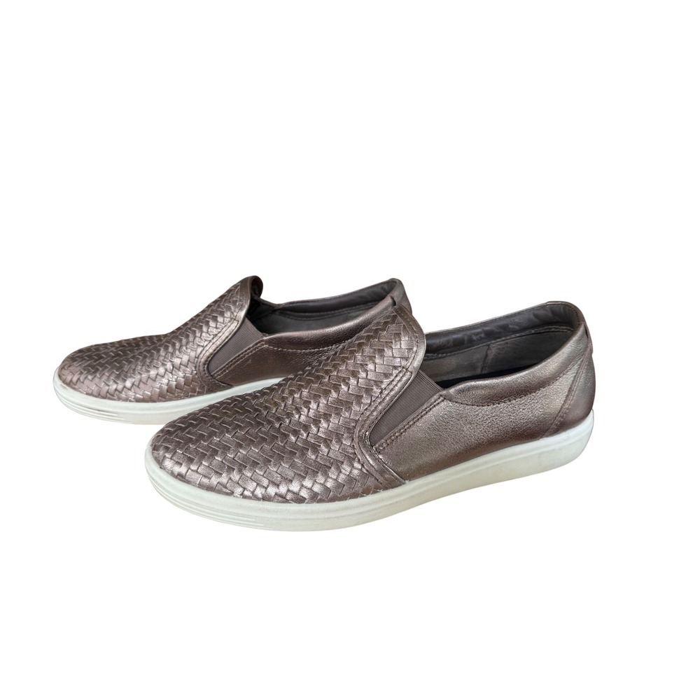 ECCO Soft 7 Woven Slip On Sneakers Metallic Bronze Leather Womens 38 7-7.5